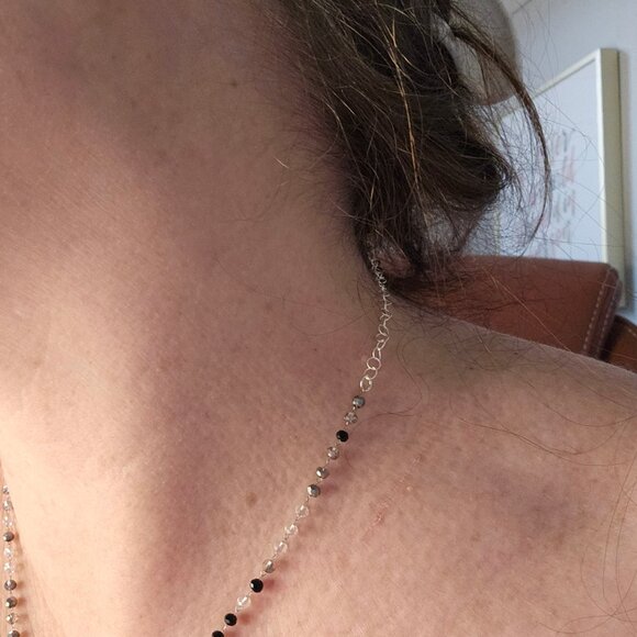 Modern Sterling Silver Cross Necklace Black Grey Rosary Adjustable Chain Gothic - Picture 8 of 8